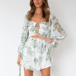 Here Comes the Sun Sage Green Floral Dress with cut outs size small